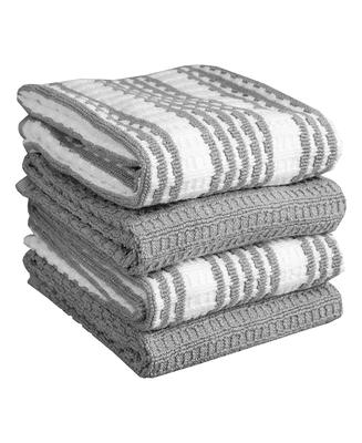 T-Fal Solid and Stripe Waffle Kitchen Towel, Set of 4 - Gray