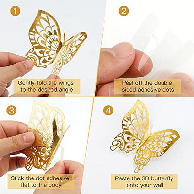 72 pcs 3D Butterfly Wall Decor Stickers, Gold Butterfly Party