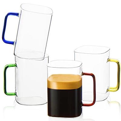 Set of 4 Clear Glass Café Mug Set 16 oz Coffee Cups with Handle