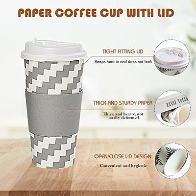 LITOPAK 100 Pack 10 oz Paper Coffee Cups, Disposable Coffee Cups with Lids,  Sleeves and Stirring Sticks, Hot Coffee Cup, Disposable Paper Cups,  Drinking Cups for Cold/Hot Coffee, Water or Juice. 