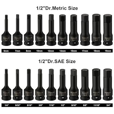 32pcs Master Hex Bit Socket Set, Allen Socket Set, 1/4'', 3/8', 1/2'' Hex  Drive Sockets, SAE and Metric, 5/64 Inch to 3/4 Inch and 2mm to 19mm, S2