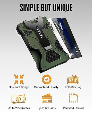 Minimalist Wallet for Men- Slim Aluminum Metal Money Clip Wallet with Clear  ID Card Holder, Carbon Fiber Wallet, RFID Blocking, Holds up 15 Cards with