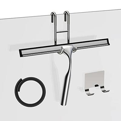 10 in. Black Stainless Steel Shower Squeegee with 2 Adhesive Hooks