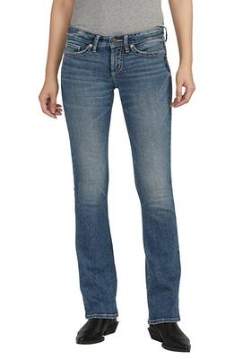 Silver Jeans Co. Women's Elyse Mid Rise Slim Bootcut Jeans, Waist