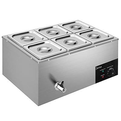 110V 6-Pan Commercial Food Warmer, 1200W Electric Steam Table 15cm