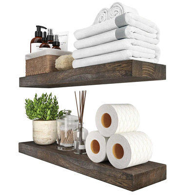 Wood Toilet Paper Holder Wall Mount With Shelf Natural