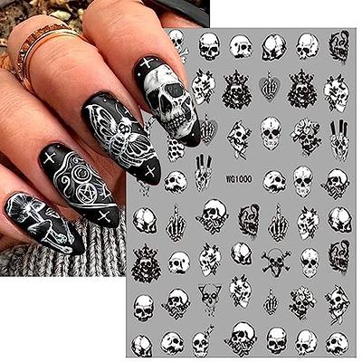 Black Skull Design Nail Foils Halloween Nail Transfer Foil Gothic Skull  Nail Art Stickers Decals with Horror Pirate Skeleton Vampire Bone Butterfly