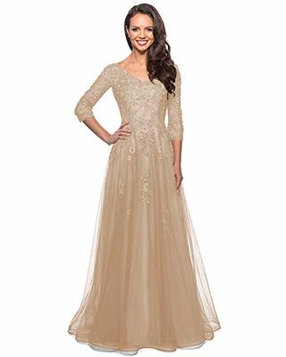 Champagne Lace Motherof The Bride Dresses Elegant V Neck Full