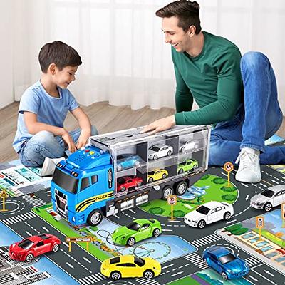 TEMI Transport Cars Carrier Set Toys w/Play Mat, Die-cast Vehicles