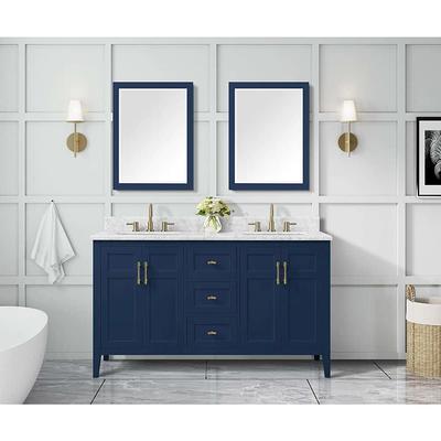 Home Decorators Collection Merryfield 43 in. W x 22 in. D x 35 in. H Freestanding Bath Vanity in Dark Blue-Gray with Carrara White Marble Top