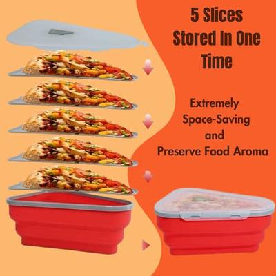 Pizza Leftover Storage Container,Pizza Organizer Box Save Space Reusable Pizza Slicone Storage Container Red