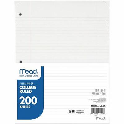 Mead Loose Leaf Paper, Notebook Paper, College Ruled Filler Paper,  Standard, 8 x 10.5, 200 Sheets (15326), White