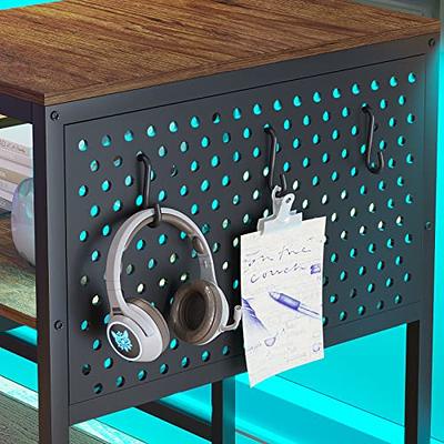 L Shaped Gaming Desk with LED Lights Pegboard and Drawers Corner