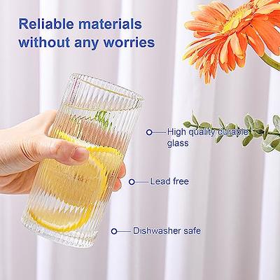 ZMOWIPDL Ribbed Glassware Vintage Drinking Glasses with Straws Set