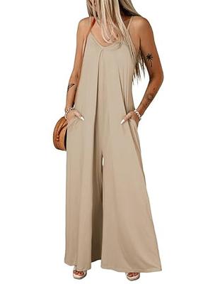 Pink Queen Jumpsuits for Women Dressy Wedding Formal Wrap V Neck Wide Leg Long  Pants Rompers Apricot M - Yahoo Shopping