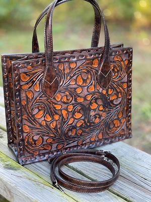 Hand Tooled Tote/tooled Leather Bag/hand Carved Purse/tooled 