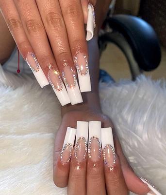 Simple Rhinestone Flowers Press on Nails 