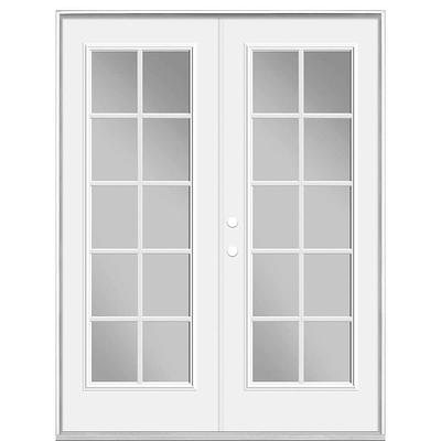 Masonite 72 in. x 80 in. Willow Wood Steel Prehung Right-Hand Inswing 10-Lite Clear Glass Patio Door Without Brickmold