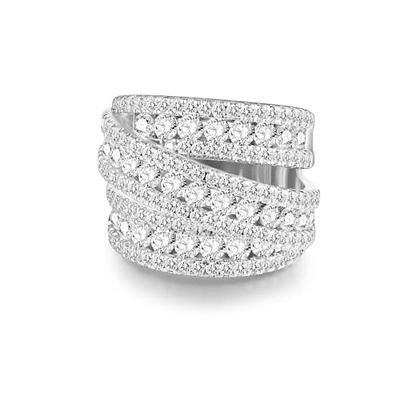 Three Row Woven Diamond Eternity Wedding Band Ring 18K White Gold – NAGI
