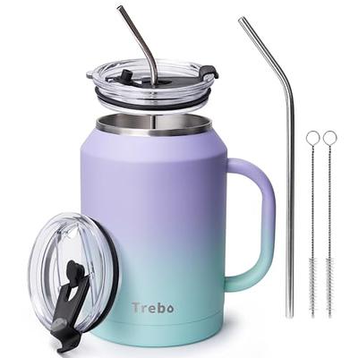 Trebo 50 oz Mug Tumbler with Handle, Stainless Steel Coffee Cup with 2 Lids  and 2 Straws,Double Wall Vacuum Insulated Large Bottle, Reusable Flask  Keeps Cold for 36 Hrs/Hot for 24 Hrs