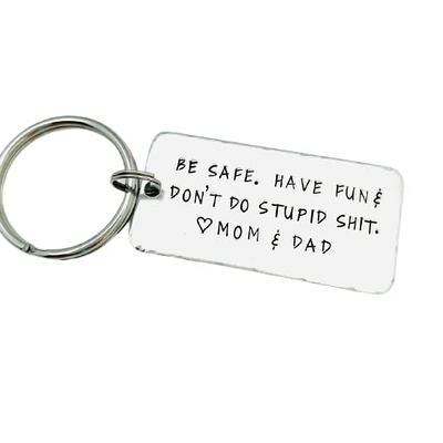 Don't Do Stupid Sh*t Hand Stamped Personalized Keychain - Funny Keychain -  Gift for Teenagers - Poop Emoji Keychain - College Gift