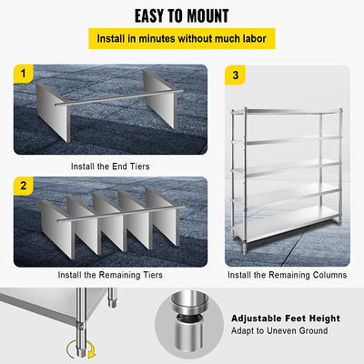 Storage Rack, 5 Tier Shelf Adjustable Stainless Steel Shelves, Sturdy Metal Shelves Heavy Duty Shelving Units and Storage for Kitchen Commercial