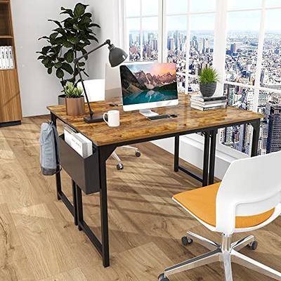 Modern Writing Desk - 40 inch Office Table with Storage and Hooks, Wood Computer Desk for Bedroom, Small Home Office, PC Table Desk, Rust Brown