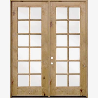 Krosswood Doors 72 in. x 80 in. Craftsman Knotty Alder 9-Lite Clear Glass  Unfinished Wood Right Active Inswing Double Prehung Front Door