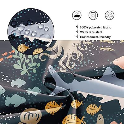Ocean Shower Curtain,Cartoon Under Sea Animal Whales Fishes and Coral Reefs  Cute Design for Kids Room Decor, Hooks Included, 72x72 