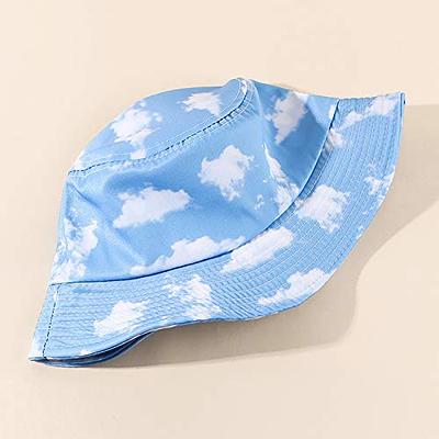 Malaxlx Cute Cloud Print Blue Bucket Hat Beach Sun Hat Aesthetic