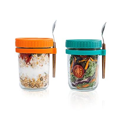  Overnight Oats Jars with Spoon and Lid 16 oz [2 Pack], Airtight Oatmeal  Container with Measurement Marks, Mason Jars with Lid for Cereal On The Go  Container (2 pcs blue) 