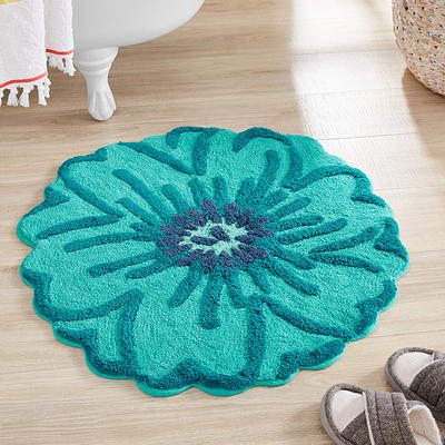 Set of 2 Bell Flower Collection Turquoise Cotton Floral Pattern Tufted Bath  Rug Set - Home Weavers