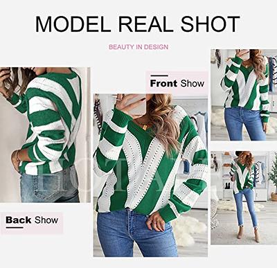 EVALESS Womens Plus Size Long Sleeve Sweaters Oversized Deep V Neck Hand  Knit Striped Winter Sweater Tops Casual Loose Pullover Color Block Sweaters  Green XX-Large - Yahoo Shopping