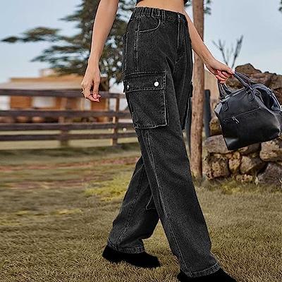 Women's High Waist Cargo Jeans Flap Pocket Baggy Cargo Pants Y2K Wide Leg  Denim Jeans Straight Casual Loose Trousers-XS Beige. at  Women's Jeans  store