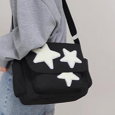 Canvas Crossbody Bag with Kawaii Pins and Pendent for Women Girls Casual  Shoulder Messenger Bag Students Schoolbag