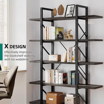 Dextrus 5-Tier Bookcase Storage Shelves, 65 in Ladder Bookshelf, Industrial Furniture for Bedroom Living Room Office,Black