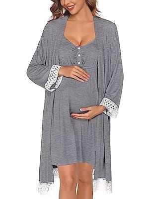 SWOMOG Women Nursing Nightgown with Robe Labor Delivery Nursing Bathrobe 2  Pieces Nursing Nightgown for Breastfeeding Grey - Yahoo Shopping