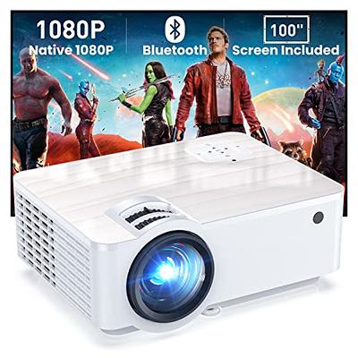 HAPPRUN Projector, Native 1080P Bluetooth Projector with 100''Screen, 9500L  Portable Outdoor Movie Projector Compatible with Smartphone