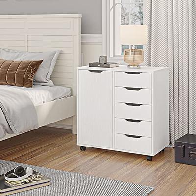 Costway 5 Drawer Chest Storage Dresser Floor Cabinet Organizer with Wheels  Black