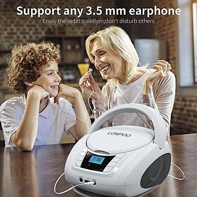 LONPOO Portable CD Player for Study, Stereo Boombox with Bluetooth/FM Radio/USB  Input/AUX-in/Earphone Stereo Sound Audio Player (White) - Yahoo Shopping