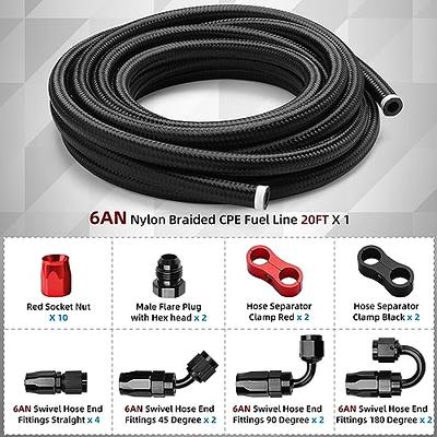 BRIFITOR 6AN 20FT Fuel Line Kit, AN6 Nylon Stainless Steel Braided