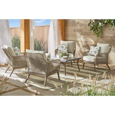 Hampton Bay Haymont 5 Piece Steel Wicker Outdoor Patio Conversation Deep Seating Set With Beige Cushions Yahoo Shopping