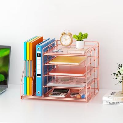 5-Tier Desk Organizer with File Holder, Drawer, and Pen Holders - Mesh  Desktop Storage for Office Supplies and Magazines