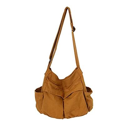 Multi-Pocket Zipper Crossbody Canvas Tote Bags Handbag Satchel Bag in Brown | Small