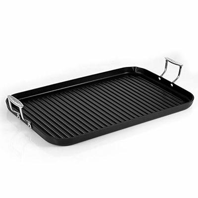 Cast Iron Griddle, Plus Cast Iron Grill Press & Pan Scrapers - Reversible  Grill/Griddle for Stove top, Gas, Preseasoned & Non-Stick, measure 17 x 9