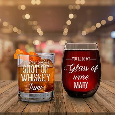 comfit Engagement Gifts for Couples - FianceFiancee Wine&Whiskey Glasses  GiftsSet,Engagement Present for Women/Her/Newlywed