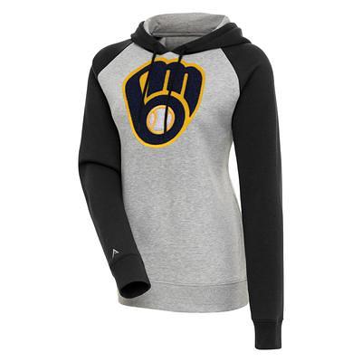 Men's Antigua White Milwaukee Brewers Victory Chenille Pullover Hoodie