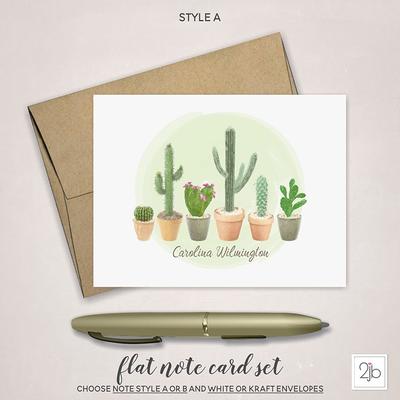 personalized stationery, stationary . cactus, cacti note cards, watercolor  succulents notecards . FLAT stationery . set of 12