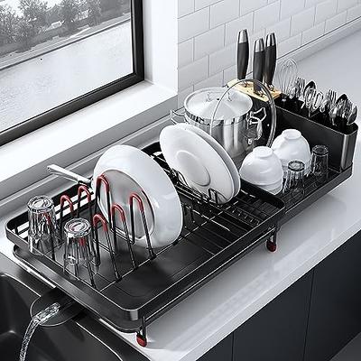 Kitsure Dish Drying Rack in Sink - Dual-Use for Countertops, Stainless  Steel Over The Sink for Kitchen Counter with a Draindboard & Utensil Holder