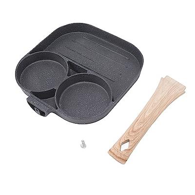 Egg Frying Pan, Nonstick Fried Egg Pan 3 Section Square Grill Pan Egg and  Bacon Pan Divided Frying Pan with Wood Handle for Gas Stove Induction